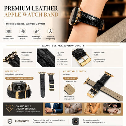 SNAKSTON Premium Faux Crocodile Leather Watch Band Compatible with Apple Watch Series Elegant Luxury Fashion Replacement Strap for Women Men Multi-Size Fit Luxury Multi-Tone Metal Buckle for iWatch Series 11/10/9/8/7/6/5/4/3/2/1/Ultra/SE (black, 42mm/44mm