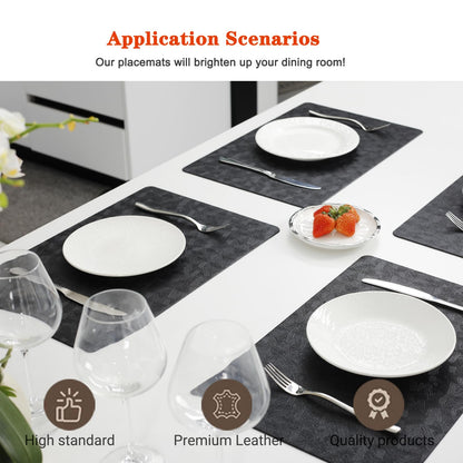 Bxzandya Vinyl Placemats Set of 4 Heat Resistant Easy Clean Non-Slip Place Mats for Dining Table. Faux Leather Waterproof Stain Resistant Wipeable Washable PU Table Mats(4, Black)