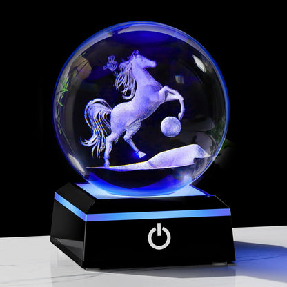 Qianwei Horse Gifts for Women 3D Crystal Ball 3.14'' - Laser Horse Decor Glass Animals Gifts Figurines Statue Stuff for Room Decorations Night Light