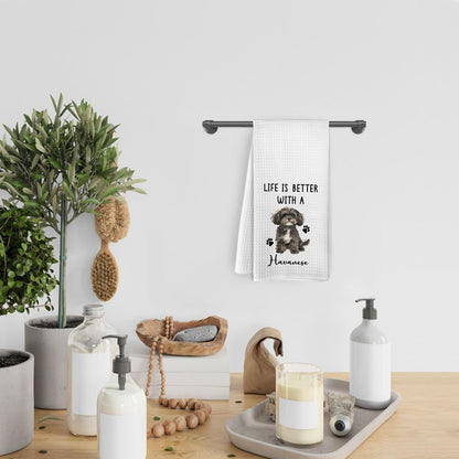 KFXHANGD Funny Havanese Dog Kitchen Towels Gifts for Women Men, Life is Better with a Havanese Dog Dish Towels, Dogs Puppy Themed Hand Tea Towel for Bathroom Kitchen Decor, Dogs Lover Gifts, 16x24 in