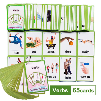Verbs/Adjectives Flash Cards English Flash Cards Pocket Card Learning Toys for Children Pre-Kindergarten Kids Education Aids