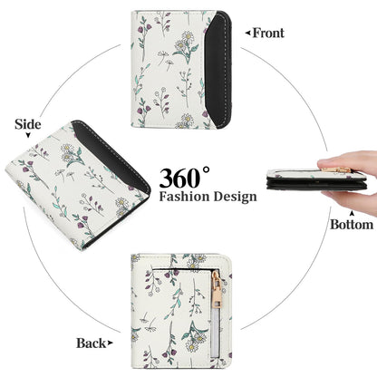 GAEKEAO Small Wallet for Women RFID Leather Bifold Slim Card Holder Cute Flower Wallet for Women with Zipper Coin Pocket
