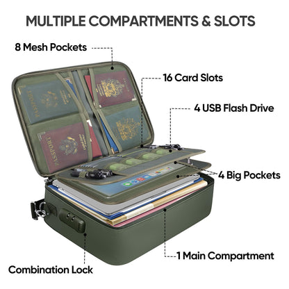 BALEINE Fireproof Document Box with Lock, Portable Fireproof Document Bag Waterproof Fire Proof File Boxes for Documents, File Organizer Box for Important Paperwork (Green, 15''x11''x4'')