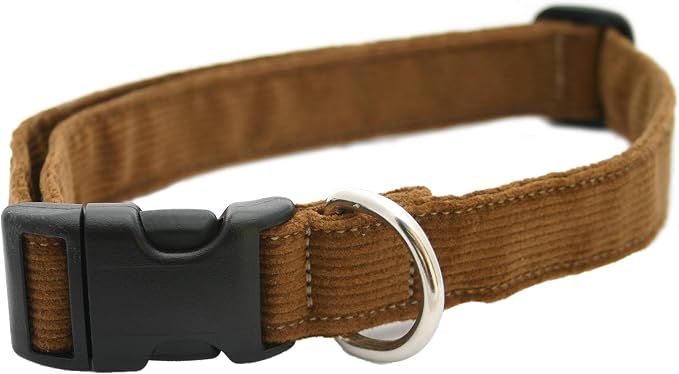 Hemp Corduroy Dog Collar Available in 9 Colors (Rust, Marigold, Bronze, Avocado, Blue, Plum, Pink, Red, Black) Sold in 6 Sizes (3/4" Small, Bronze)