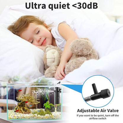 Aquarium Filter, Fish Tank Filter 4-in-1 for 30-80 Gallon Tanks, Submersible Internal Filter with Wave-Maker, Oxygenation & Adjustable Air Flow for Freshwater/Saltwater/Turtle Tanks (12W)