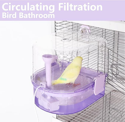 Automatic Bird Baths for Cage – Indoor Parakeet Bath with Pump, Bird Shower with 2 Modes Running Water, Bird Cage Accessory for Pet Birds Conure Budgies Cockatiels Lovebird (Purple)
