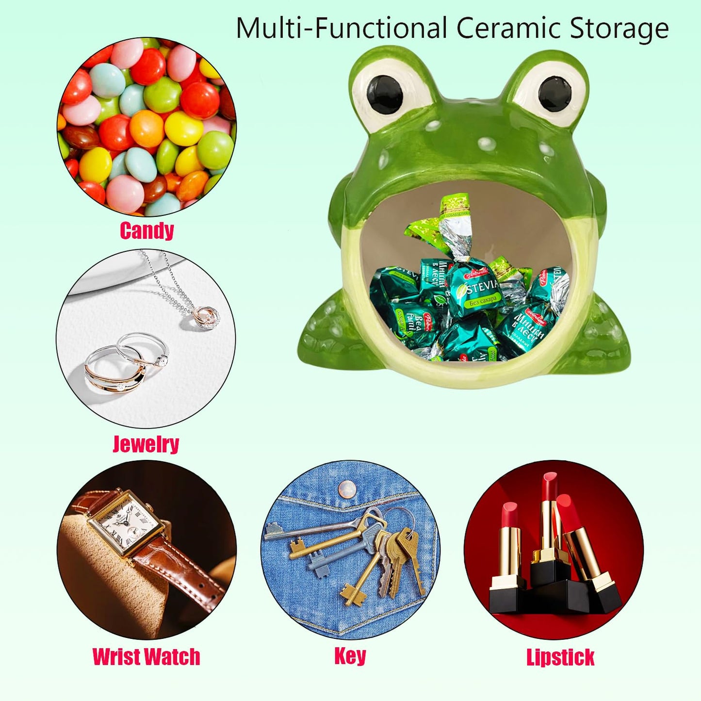KISWIAR 1 Pcs Cute Frog Candy Servers Bowl,Halloween Trick Or Treat Bowl,Fun Candy Dish,Candy Dish for Office Desk Frog Cookie Jar Frog Shape Jewelry Dish Tray for Home Kitchen Office Table