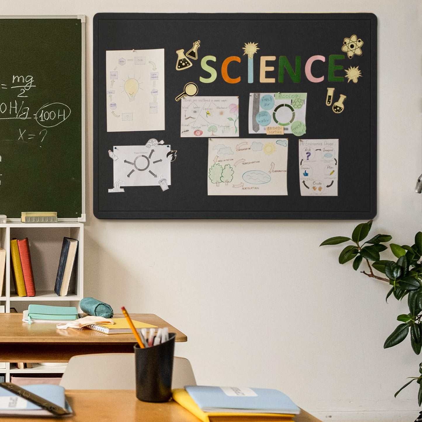 Lightomorrow Large Bulletin Board - 48 x 36 Inches, Decorative Felt Pin Board for Wall - 4' x 3' Foldable Photo Display Board with Self-Adhesive Tape, Includes 20 Push Pins - Black