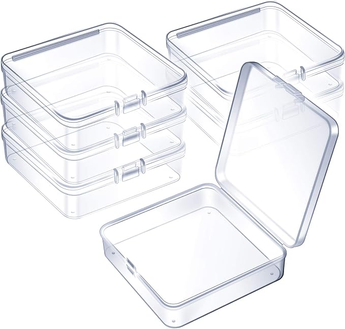 Jetec 6 Pieces Mini Plastic Clear Beads Storage Containers Box for Collecting Small Items, Beads, Jewelry, Business Cards, Game Pieces, Crafts (3.7 x 3.7 x 1.2 Inch)