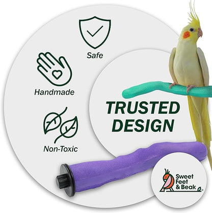 Sweet Feet & Beak Safety Pumice Bird Perch, Medium 1-1/4" X 12", Lightweight Grinding Bird Perches for Cage - Bird Nail Trimming Perch for Healthy Beak & Feet - Multi-Size & Color Parrot Stand- Purple