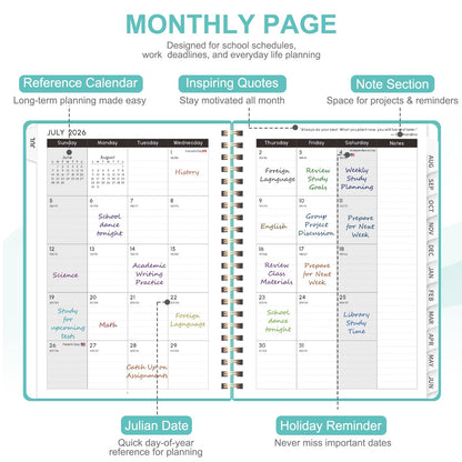 Planner 2026-2027, Weekly and Monthly Academic Planner, July 2026 - June 2027, Hardcover Calendar Agenda Book for School Year Planning, School Supplies for Teacher and Student, A5(6.3'' x 8.5'')