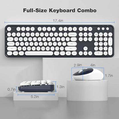 MOFII Wireless Keyboard and Mouse Combo, Computer Full Size 2.4G Plug and Play Wireless Typewriter Retro Round Keyboard and Mouse Set for Windows, Computer, Desktop, PC, Notebook - (Dark Blue)