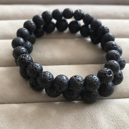 Cryhand Handmade 8mm Beaded Bracelets For Men Protection Bracelet For Women Chakra Feng Shui Stretchy Handmade Lucky Money Stretchy Crystal Bracelets Best Gifts (Lava 2PCS)