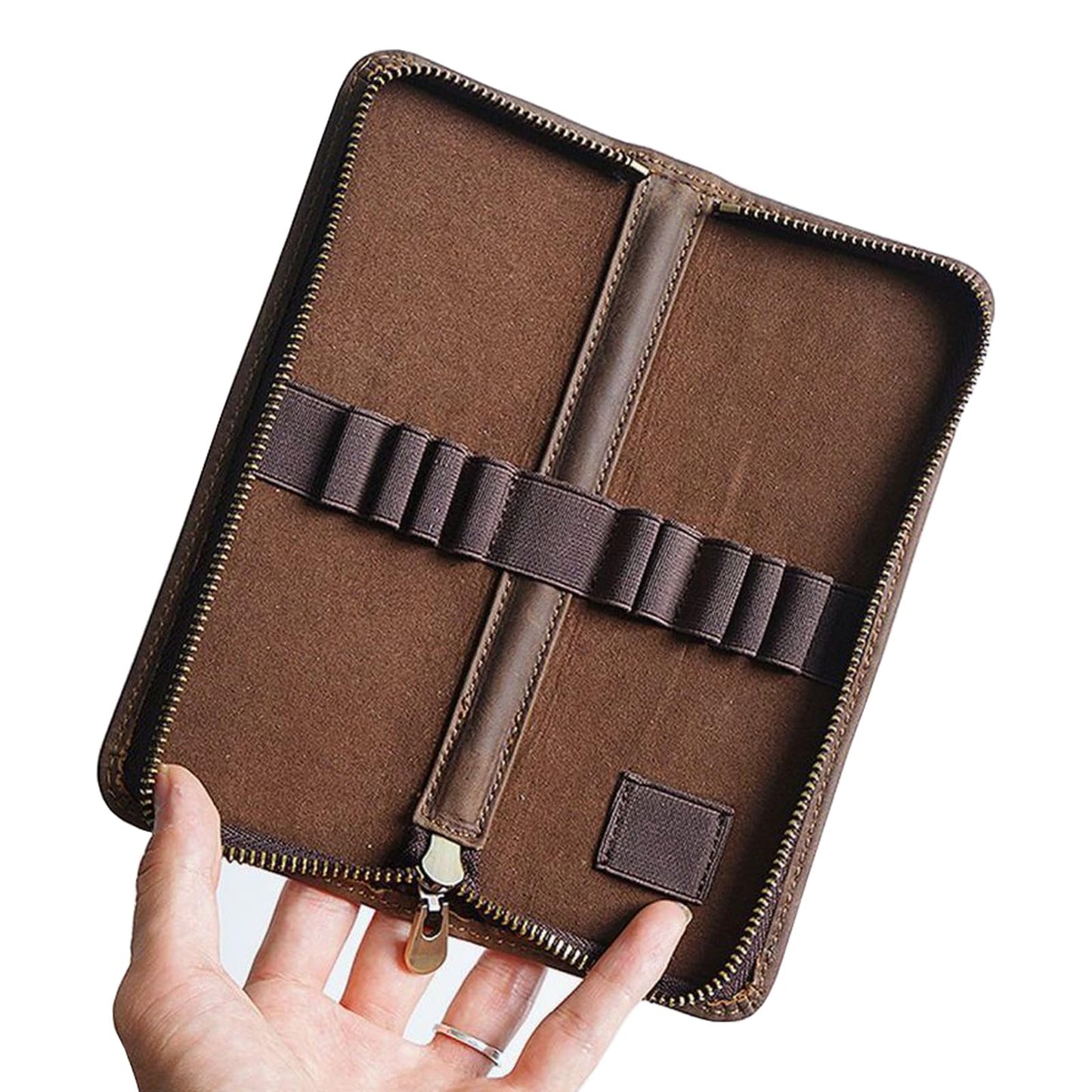 MIVLXLX Leather Pencil Case Organizer, 10 Wooden Pencils Portable Pen Case Storage for Drawing Pencils and Markers (black)
