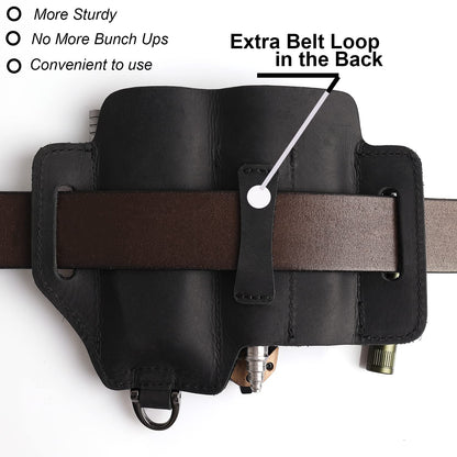 Topstache Leather Multitool Sheath,EDC Belt Organizer for Work and Daily Use,Leatherman Sheath,EDC Pocket Organizer for Flashlight and Multitool,Gifts for Men,Leather Sheath for Multitool