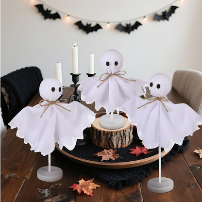 Yousoontic Ghosts Decorations Indoor Set of 3 Primitive Ghosts on Wooden Stand Farmhouse Rustic Table Decor Ghost Stand for Centerpieces Shelves Mantels Tiered Trays Home