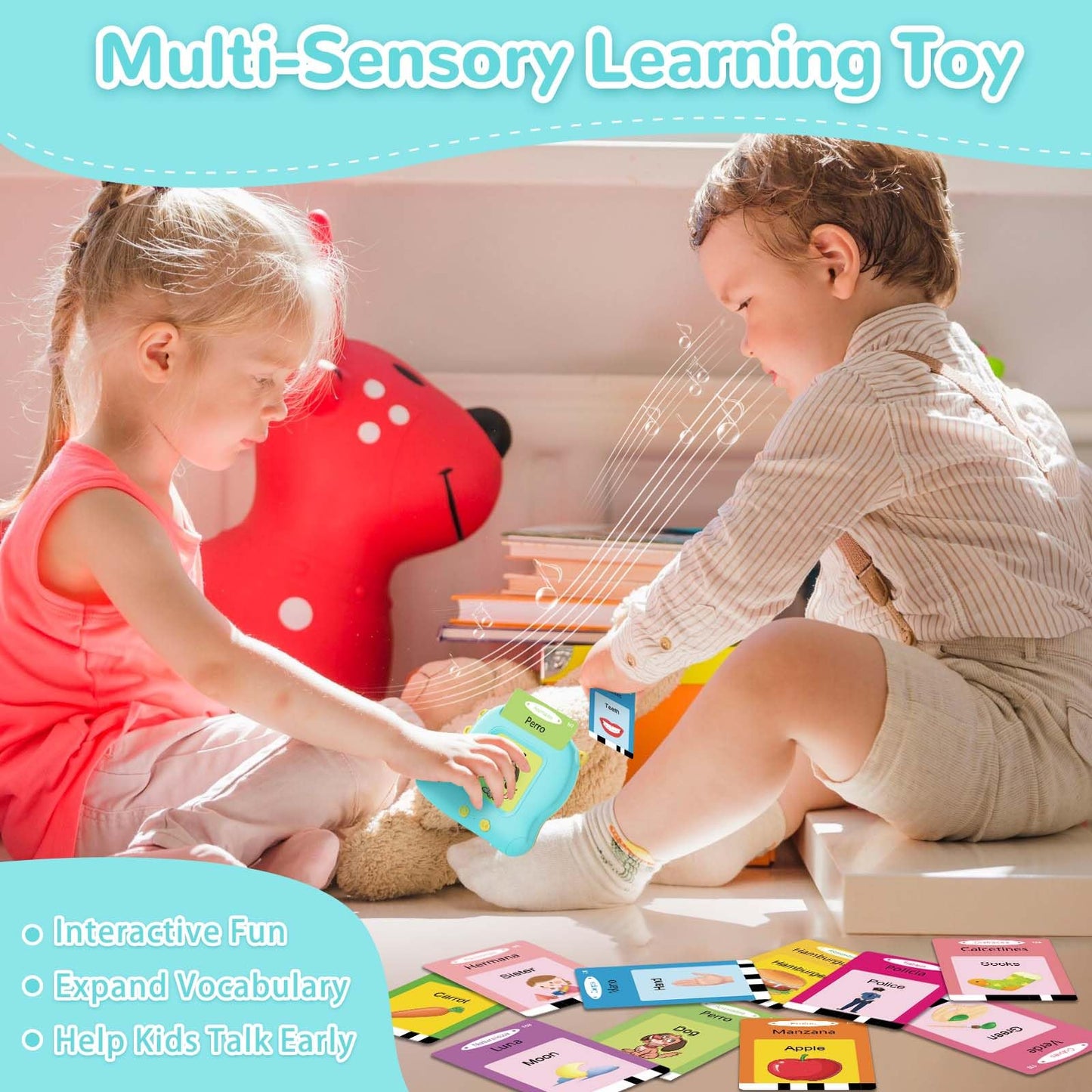 Alotwan Bilingual Talking Flash Cards Spanish/English, Learning Sensory Toys for Autistic Children, 224 Sight Words Español Speech Therapy Kids Toys Beginner, Birthday Gift for Little Boys and Girls