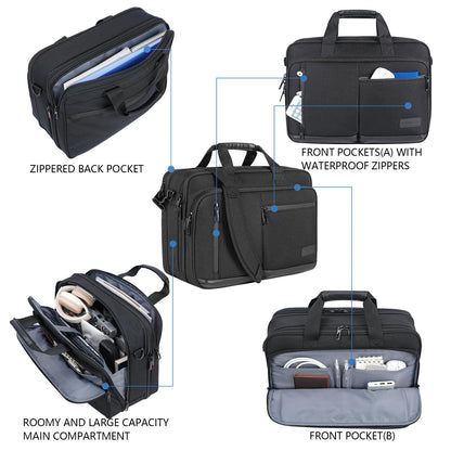 VANKEAN Laptop Briefcase for Men Women, 17.3 Inch Laptop Bag Water Repellent & Expandable Messenger Bag with Strap, Premium Shoulder Bag Womens Briefcase Computer Bag for Travel/Business, Black