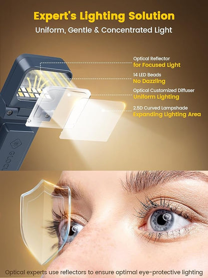 Glocusent 14 LED Sleep Aid Reading Light, Eye Caring Book Light for Reading in Bed, 3 Colors & 5 Brightness Stepless Adjustable, Rechargeable for 90 Hrs with Timer, Perfect Book Lamp for Bookworms
