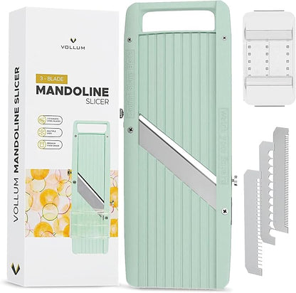 Vollum Japanese Mandoline Slicer – Professional Slicer Vegetable Cutter Japanese Mandoline Slicer for Kitchen with Interchangeable Stainless Steel Blades – Narrow Handheld Food Manual Slicer