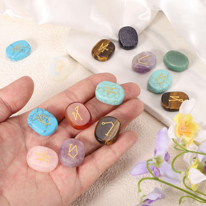 MECCANIXITY 4Pcs Engraved Chakra Stones with Reiki Symbols, Malachite Reiki Healing Crystal Gemstone 7 Chakra Crystal Stones Tumbled Palm Stone for Anxiety Relieve