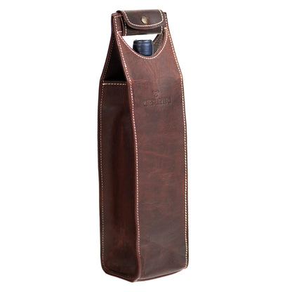 Leather Tote Wine Carrier Bag | Premium Quality Single Bottle Carry with Strong Handles, Full Grain Leather & Metal Buckle - Protective Carrier for Picnic, Wine Champagne Gift Bag in Burgundy