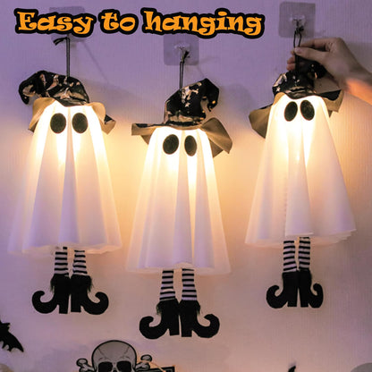 Set of 3 Halloween Hanging Ghosts, Halloween Decorations Witch Hat Lights, Outdoor Glowing Ghost for Yard Patio Garden Tree