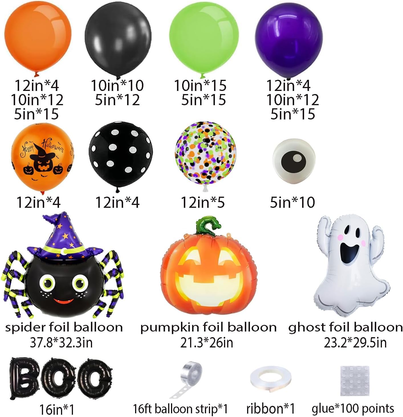 CboDeco Halloween Balloon Garland Arch Kit 144PCS with Ghost Pumpkin Spider BOO Foil Balloon Black Orange Green Purple Balloons for Halloween Decorations Balloons Party Supplies