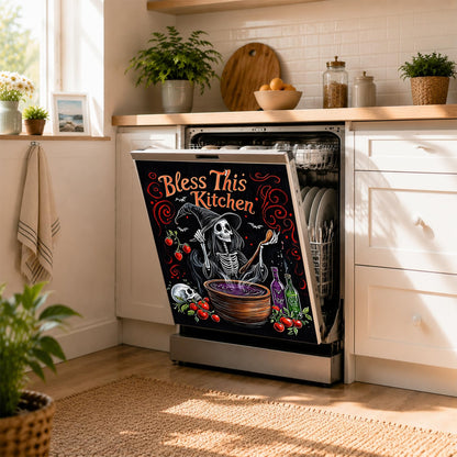 Dishwasher Magnet Cover Flower, Halloween Witches Magnetic Dishwasher Covers Decorative for The Front Panel, Refrigerator Magnets Decorative Cover Sticker Decal Kitchen Decor 23x26 Inch