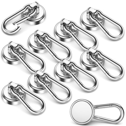FINDMAG 10 Pack Strong Neodymium Magnetic Hooks Heavy Duty with Swivel Carabiner, 70LBS Magnet Hooks for Hanging, Magnet with Hook for Kitchen, Home, Warehouse, School