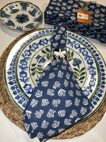 Taran Living Cloth Napkins Set of 12, Printed Floral Blue Fall Dinner Napkins, Soft Washable Table Napkins for HaloweenThanksgiving Christmas Parties Holiday Farhouse Décor, 18x 18