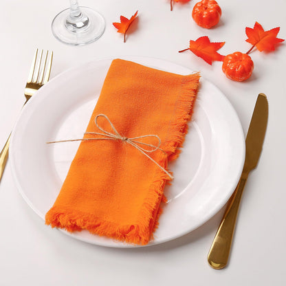 Thanksgiving Washable Cloth Napkins Bulk, Reusable Absorbent Soft Napkins Set of 8 with Elegant Fringe for Dinner, Weddings Decorations, Family Event Parties(8 Pack,Orange)