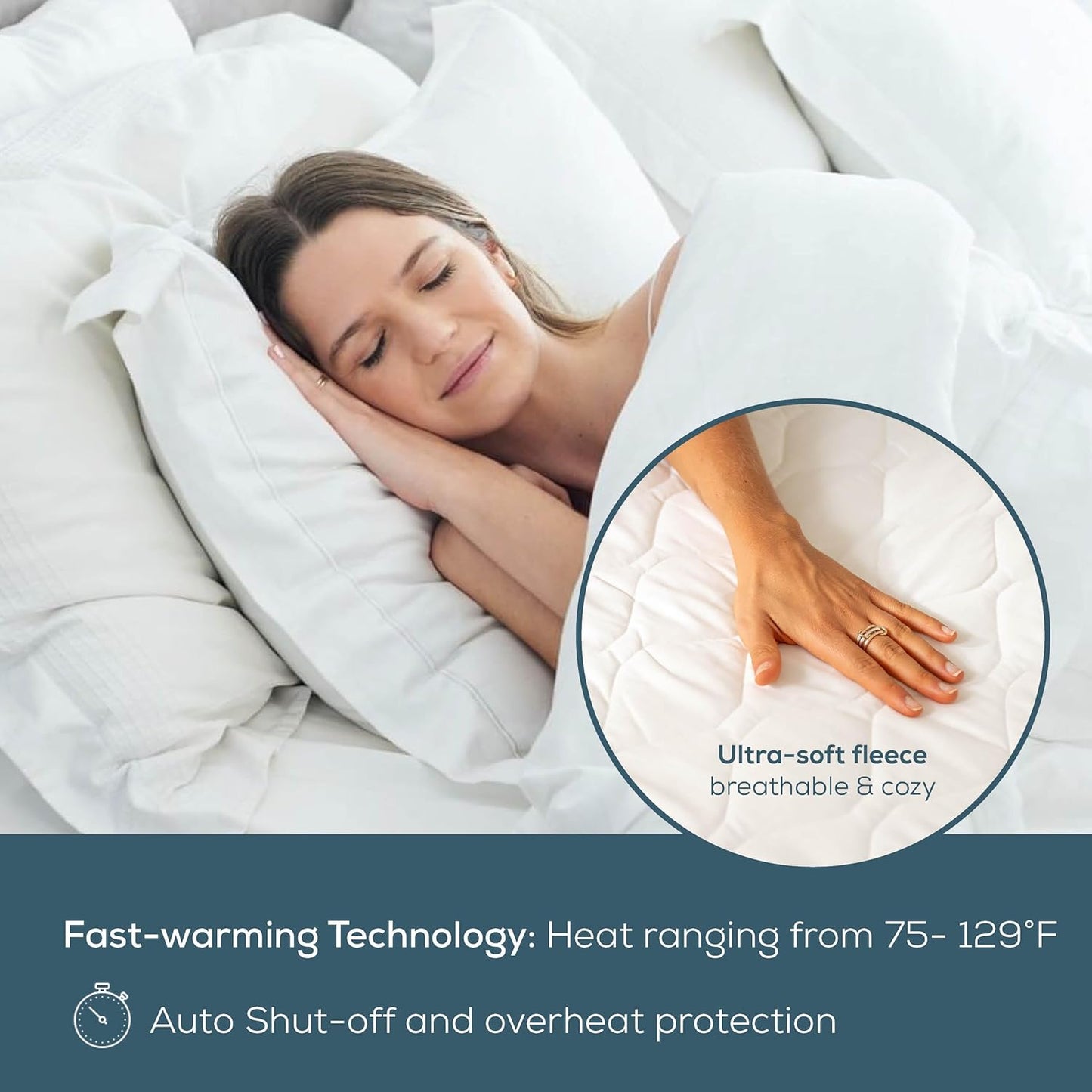 Beurer UWB55 Heated Underblanket with 8 Temperature Settings & Ultra-Soft Fleece, Electric Mattress Pad with Overheat Safety Features, Fast Heating, Machine Washable, 59" x 31.5"