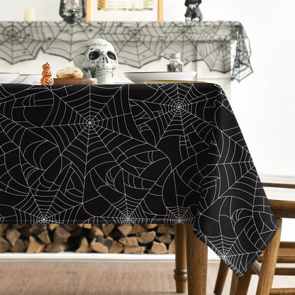 Horaldaily Halloween Tablecloth 52x70 Inch Rectangular, Cobweb Black Washable Table Cover for Party Picnic Dinner Decor