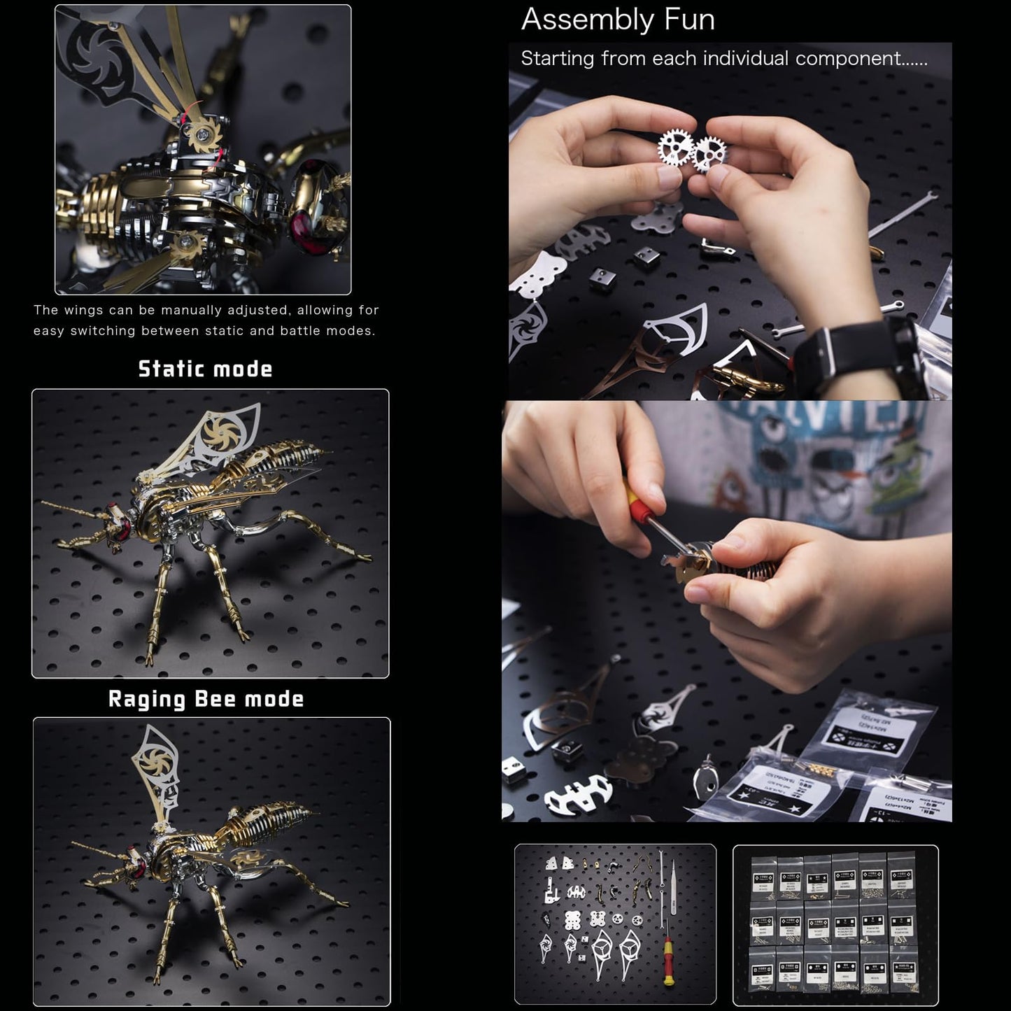 OreilleStar 3D Metal Puzzles for Adults Model Kits of Northern Giant Hornet Mechanical Wasp Building Blocks, Difficult DIY Assembly for Men (3D Metal Wasp-Silver)