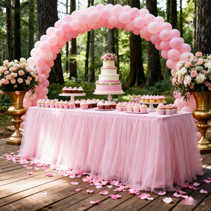 Yoquare 1-Pack Pink 2-in-1 Tulle Tablecloth for 6-Foot Rectangular Table – Stretch Fitted Table Skirt & Cover for Baby Shower, Bridal, Birthday, Princess Party