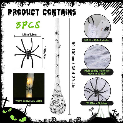 Vurlexat 3 Pack Halloween Spider Egg Sacs, 39 Inch Hanging Light Up Spider Egg Decoration, Halloween Spiders Webs Decor for Halloweens Props Party Gifts, Yard Garden Tree House Décor(Warm Light)