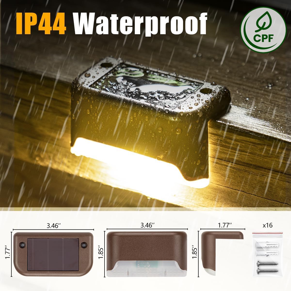SOLPEX Solar Deck Lights Outdoor 16 Pack, Solar Step Lights Waterproof Led Solar lights for Outdoor Stairs, Step , Fence, Yard, Patio, and Pathway(Warm White)