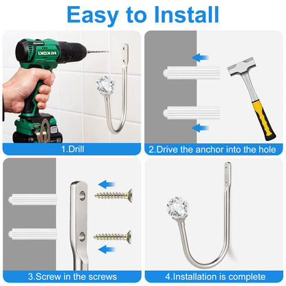 gobutend Curtain Holdbacks, 4 pcs Curtain Tiebacks Hooks for Drapes with Clear Crystal Ball, Wall Mounted Window Curtain Holder for Home Decor, Silver