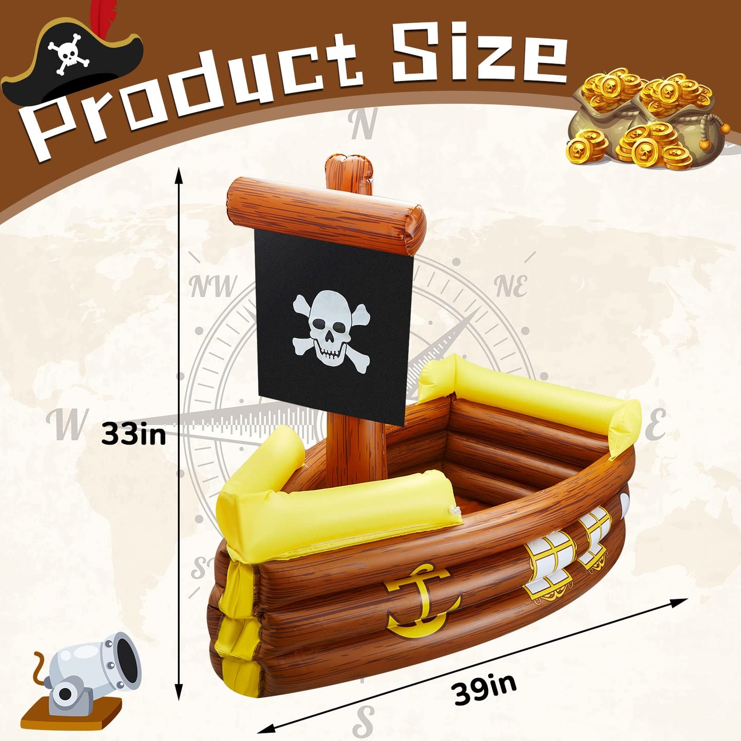 Cunhill Inflatable Pirate Ship Cooler Summer Inflatable Cooler for Birthday Gasparilla Party Decorations Pool Party Supplies Food Tray Beverage Serving Containers Ice Holder