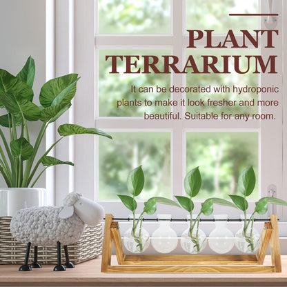 FOMIYES Glass Flower Vase Propagation Station with Wooden Stand, Hydroponic Plant Vases for Desktop Home Decoration, 5pcs Set for Indoor Green Plant Growing and Terrarium Display