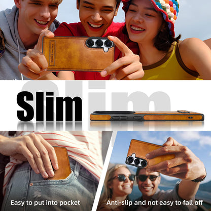 KSELF Leather Case with Stand for Samsung Galaxy S26 Case, Protective Soft Grip Luxury Cover for Men, Protective Slim Kickstand Shockproof Phone Cases Compatible with S26 6.3", Brown