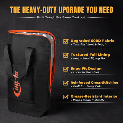 BBQ Blanket for Resting Meat – 21" Insulated Meat Resting Bag Keeps Brisket Juicy & Tender – Heavy-Duty Smoker Grill Accessory for Pork Shoulder, Steak, Turkey – Pitmaster Gifts for Men Dad