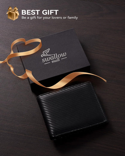 Swallowmall Mens Wallet Rfid Blocking Leather Wallet for Men Bifold Wallets with 1 ID Window 13 Card Holders