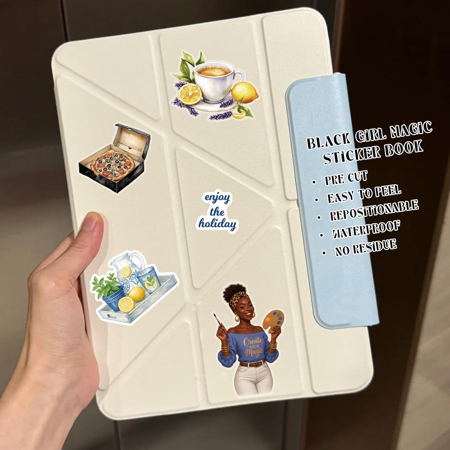 40 Sheets Black Girl Sticker Book for Planners, Prayer Board,Calendars, Journals, Vision Boards, Projects, Laptop & Water Bottles | Hand-Drawn Waterproof Journal Stickers - Vision Board Supplies
