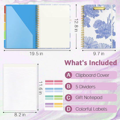 Sooez Clipboard Folio with Refillable Notepad, Folder with 10 Storage Pockets for Letter Size, Spiral Clipboard Notebook, Cute Portfolio for School, Office & Nursing