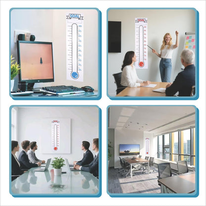 2 Pcs Fundraising Thermometer Goal Chart Poster Sticker, 48" x 12" Dry Erase Self-Adhesive Goal Trackers: Ideal for Fundraising Campaigns, Non-Profit Events, Charity Drives & Community Projects