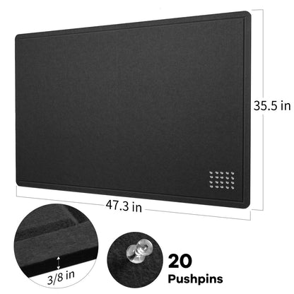 Lightomorrow Large Bulletin Board - 48 x 36 Inches, Decorative Felt Pin Board for Wall - 4' x 3' Foldable Photo Display Board with Self-Adhesive Tape, Includes 20 Push Pins - Black