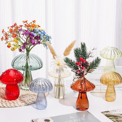 Glass Bud Vases,Cute Mushroom Vase Mini Terrarium Planter for Hydroponics Plants,Flower,Reed Diffuser,Table Centerpiece(A)