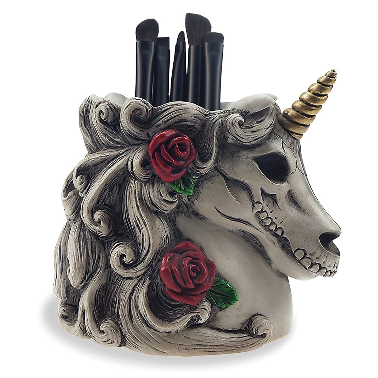 Cyborpon Gothic Unicorn Makeup Brush Holder Skull Gift for Women Adults Pen Organizer Halloween Decor Day Dead Goth Accessory